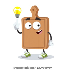 cartoon have an idea kitchen cutting board mascot on white background