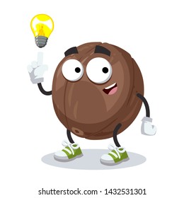 cartoon have an idea macadamia nut in shell mascot on white background