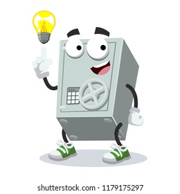 cartoon have an idea metal safe mascot on white background