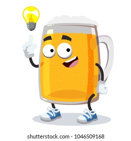 cartoon have an idea mug of beer mascot on white background