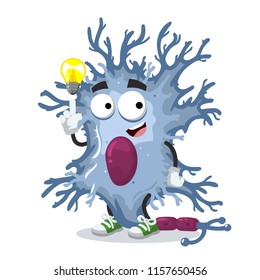 Cartoon Have An Idea Neuron Cell Mascot On White Background