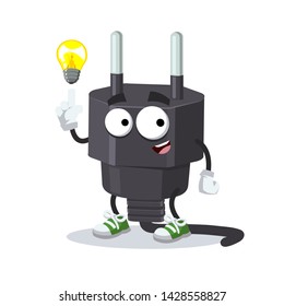 cartoon have an idea power plug type C mascot on white background