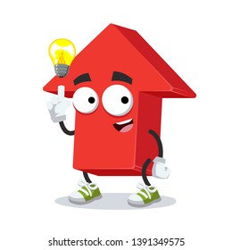 cartoon have an idea red arrow Up mascot on white background