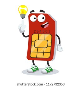 cartoon have an idea sim card mascot on white background