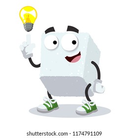 cartoon have an idea sugar cube mascot on white background