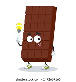 cartoon have an idea sweet milk chocolate bar mascot on white background