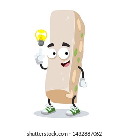 cartoon have an idea sweet nougat with nuts mascot on white background