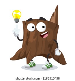 cartoon have an idea tree stump mascot on white background