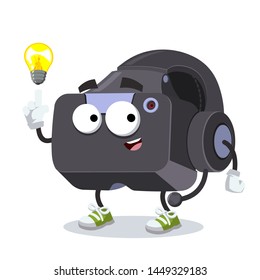cartoon have an idea VR Virtual Reality headset mascot on white background