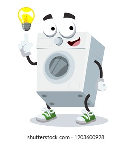 cartoon have an idea washing machine mascot on white background