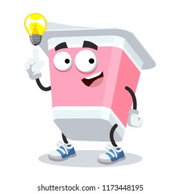 cartoon have an idea yogurt in plastic package mascot on white background