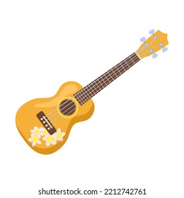 Cartoon Hawaiian and travel symbol. Flat vector illustration. Colorful guitar. Culture, travel, tourism, tropical concept