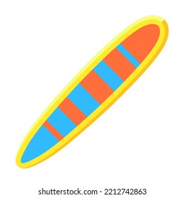 Cartoon Hawaiian and travel symbol. Flat vector illustration. Colorful surf board. Culture, travel, tourism, tropical concept