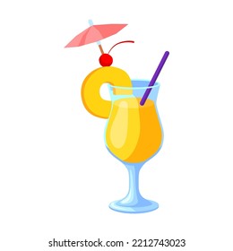 Cartoon Hawaiian and travel symbol. Flat vector illustration. Colorful fruit cocktail. Culture, travel, tourism, tropical concept