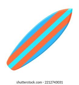 Cartoon Hawaiian and travel symbol. Flat vector illustration. Colorful surfer board. Culture, travel, tourism