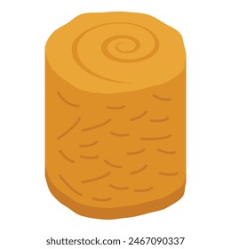 Cartoon hay bale icon with round cylindrical shape, isolated on white background, suitable for agriculture, farming, and rural themed designs