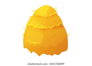 Conjunto de fardos de feno de desenhos animados e feixes de palha. Pilhas de feno de fazenda, montes de grama seca, pilhas de forragem de trigo ou centeio para agricultura, alimentação e decoração de vilarejos. Ilustração isolada de vetor em branco.