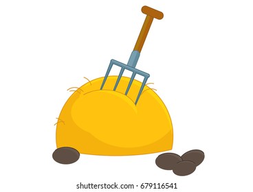 cartoon hay with pitchfork - isolated vector - illustration for children