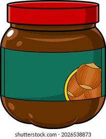 Cartoon Hazelnut Butter Jar With Blank Sign. Vector Hand Drawn Illustration Isolated On Transparent Background