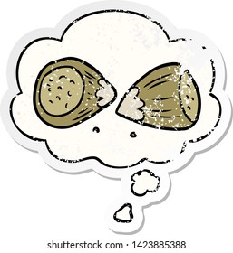 avellanas de dibujos animados con burbuja de pensamiento como pegatina gastada angustiada