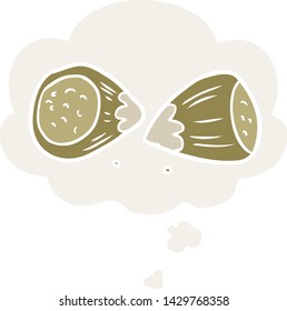 avellanas de dibujos animados con burbuja de pensamiento en estilo retro