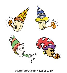 cartoon head with birthday hat 