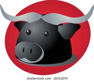 Cartoon head of a bison, cute animal illustration