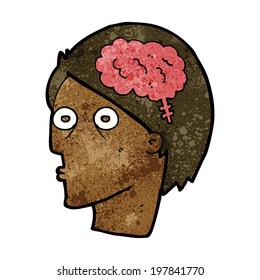 cartoon head with brain symbol