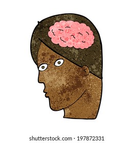 cartoon head with brain symbol