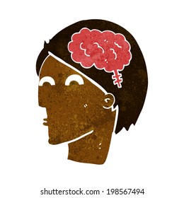 cartoon head with brain symbol