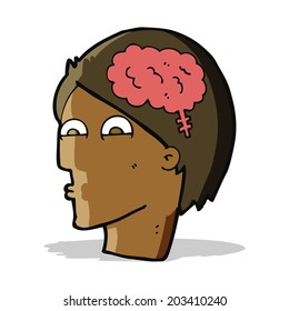 cartoon head with brain symbol