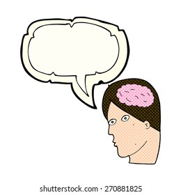cabeza de caricatura con símbolo cerebral con burbuja de habla