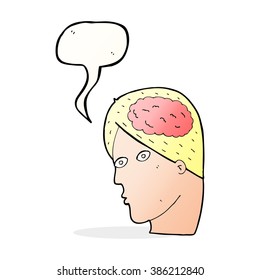 cartoon head with brain symbol with speech bubble