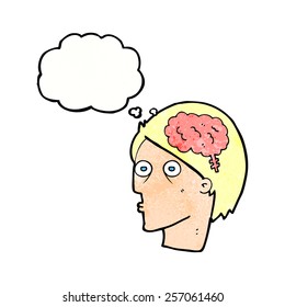 cartoon head with brain symbol with thought bubble