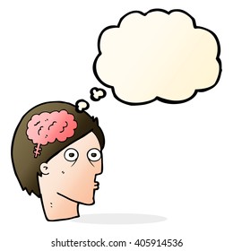 cabeza de caricatura con símbolo cerebral con burbuja de pensamiento