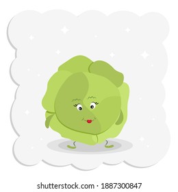 
Cartoon head of cabbage isolated on white background. Fresh vegetables for a healthy diet. Vector illustration in flat style