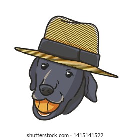 Cartoon head dog icon wearing a cowboy hat