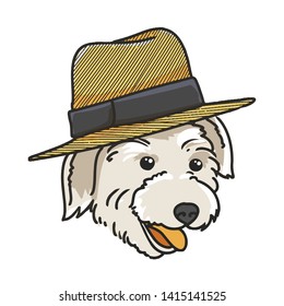 Cartoon head dog icon wearing a cowboy hat