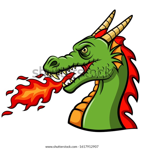 Cartoon Head Dragon Blowing Fire Stock Vector (Royalty Free) 1617912907