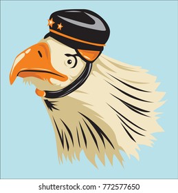 Cartoon Head Eagle With Helmet Logo Badge Vector Illustration