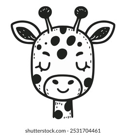 Dibujos animados cabeza jirafa animal salvaje doodle dibujado a mano diseño de Plantilla de Ilustración vectorial