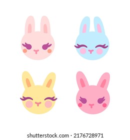 Cartoon head of hare. Сute animal face. Funny cartoon muzzles. Childish print for nursery, kids apparel, poster, postcard, pattern.