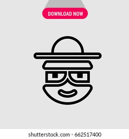 Cartoon head with hat vector icon, Head with the glasses and hat from the cartoon symbol. Simple, modern flat vector illustration for mobile app, website or desktop app  