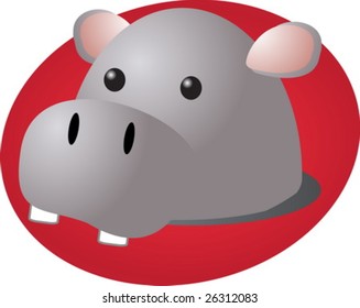 Cartoon head of a hippopotamus, cute animal  illustration