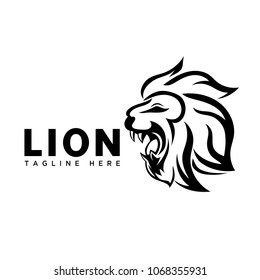 cartoon head lion art roaring logo