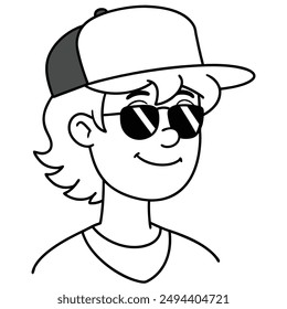 Cartoon head and neck of teenage guy wearing glasses