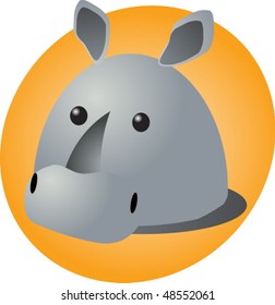 Cartoon head of a rhinoceros, cute animal illustration vector
