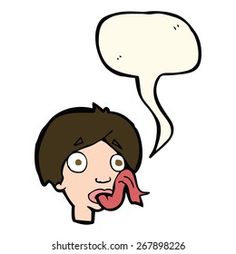 cartoon head sticking out tongue with speech bubble