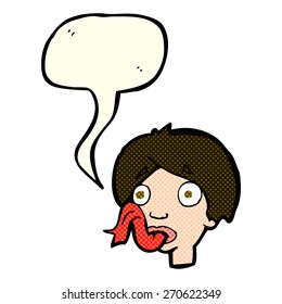 cartoon head sticking out tongue with speech bubble