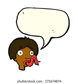 cartoon head sticking out tongue with speech bubble